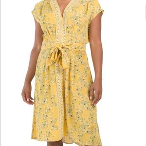 NWT Max Studio yellow floral print v neck dress XL